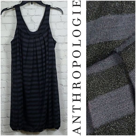 Anthropologie Dresses & Skirts - Anthropologie Ella Moss Gemma Black Metallic Shimmer Stripe Bubble Dress